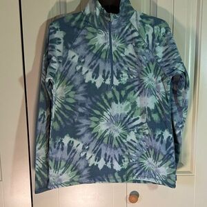 Eddie Bauer Blue and Green Tie-Dye Fleece Women's Top